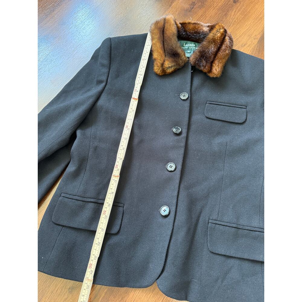 Vintage Lauren Ralph Lauren Wool Blazer Jacket Faux Fur Collar Black Sz 14 - Picture 2 of 9